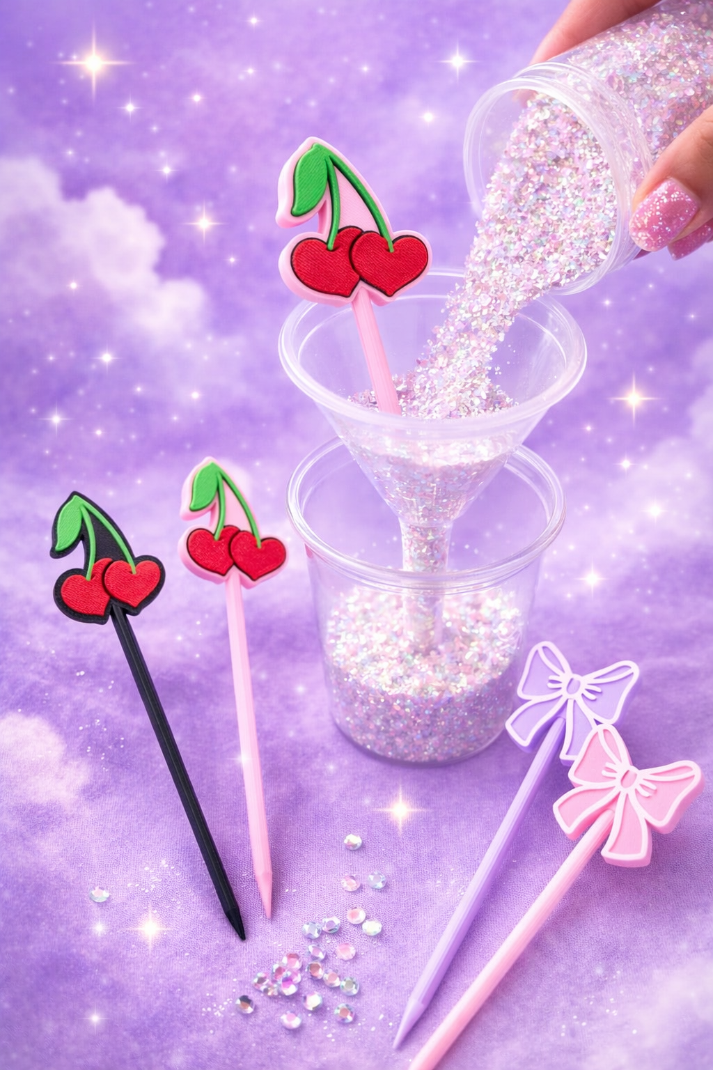 Ribbon Bow Pokie Tool – Glitter & Rhinestone Funnel Helper/ 3D printed