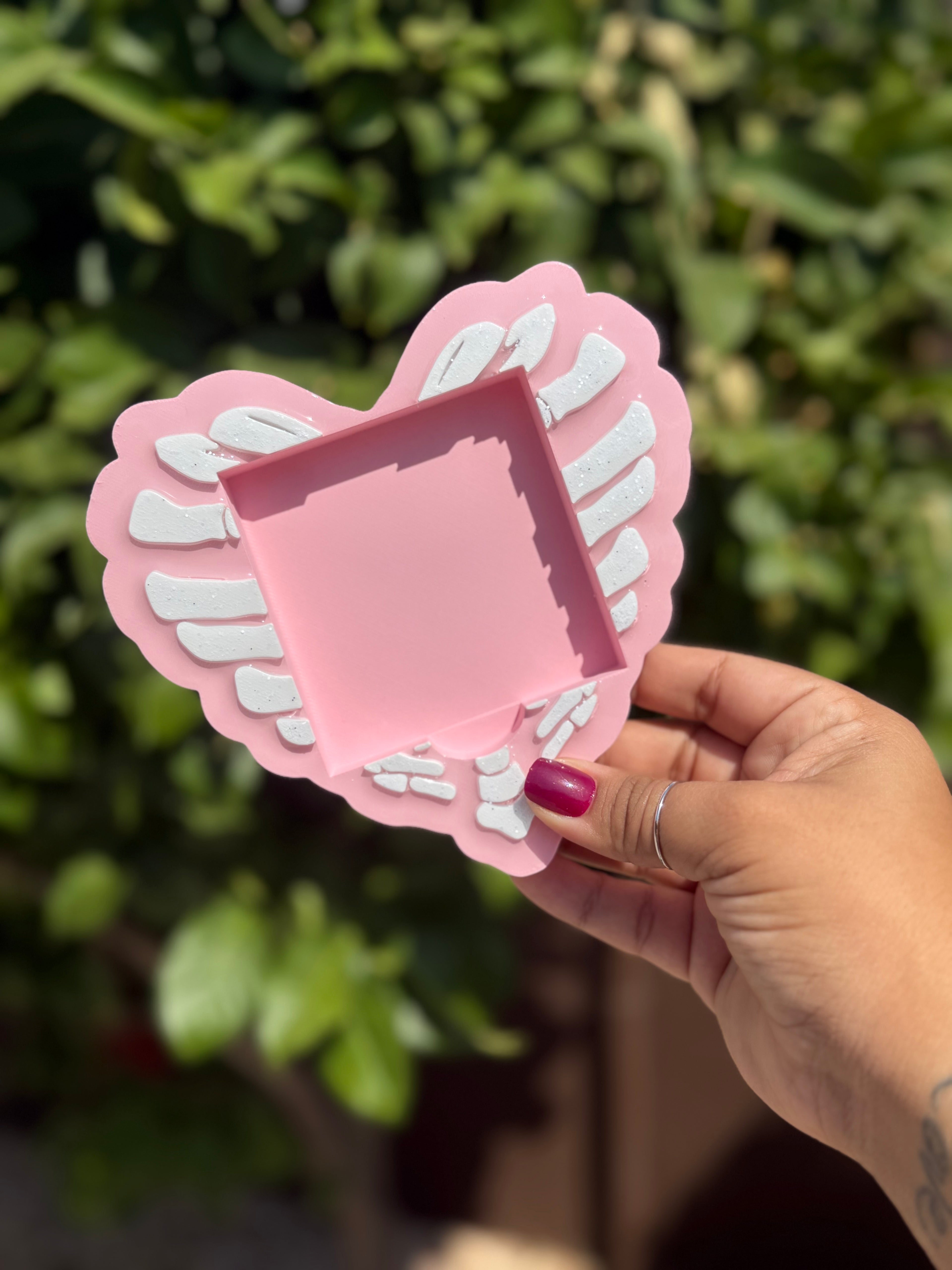 Pink Heart Skeleton Sticky Note Holder