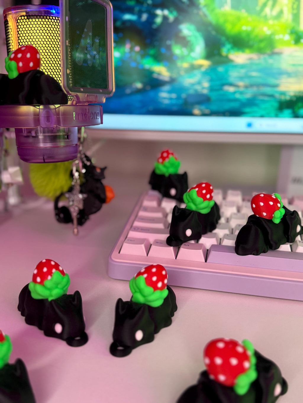 Berrybloom Snailings — Strawberry Shell Snail Keychains