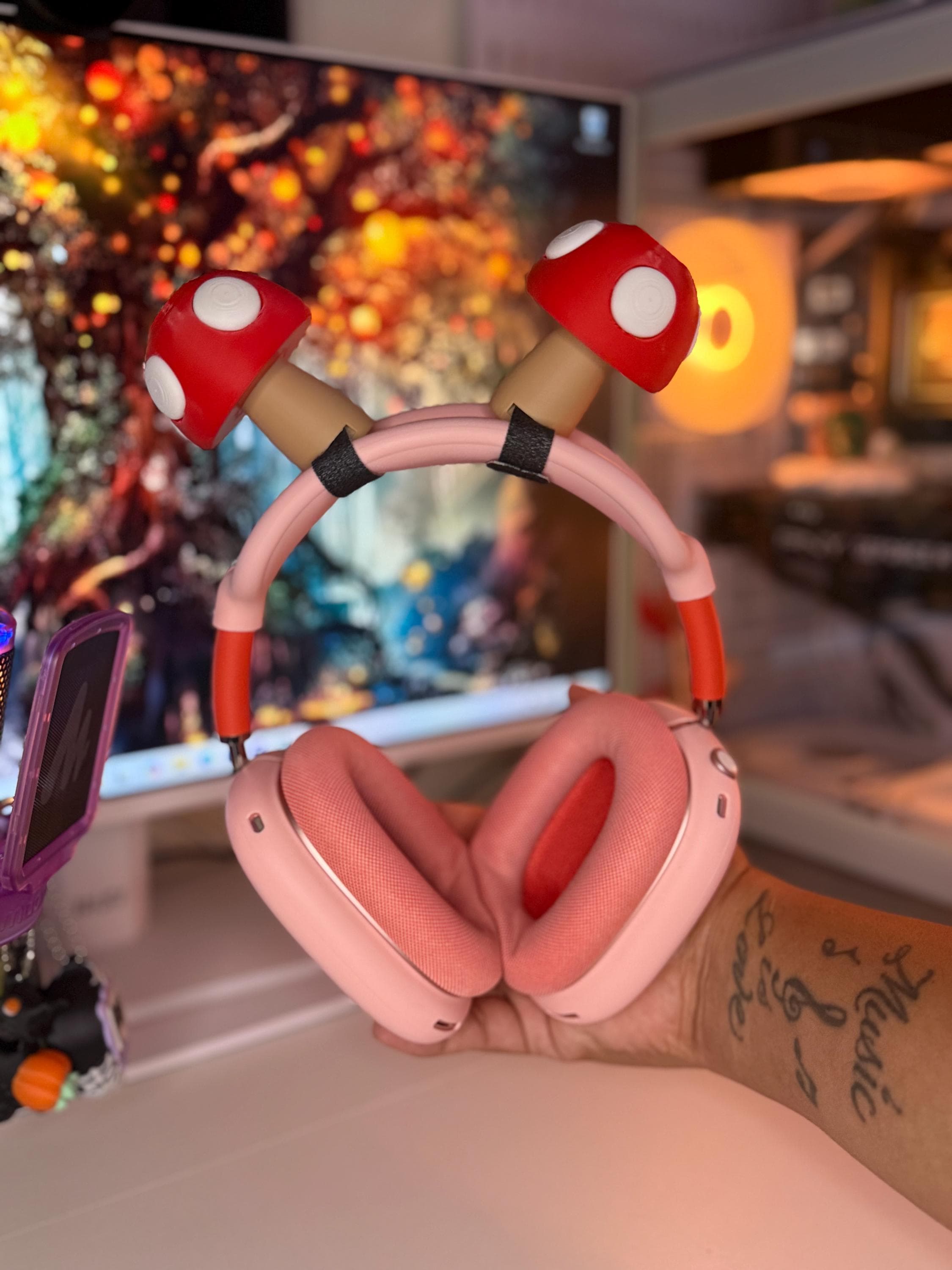 3D Printed Enchanted Forest Ears – Mushroom Headset Accessories | Studio Ghibli Inspired Cozy Gaming Decor