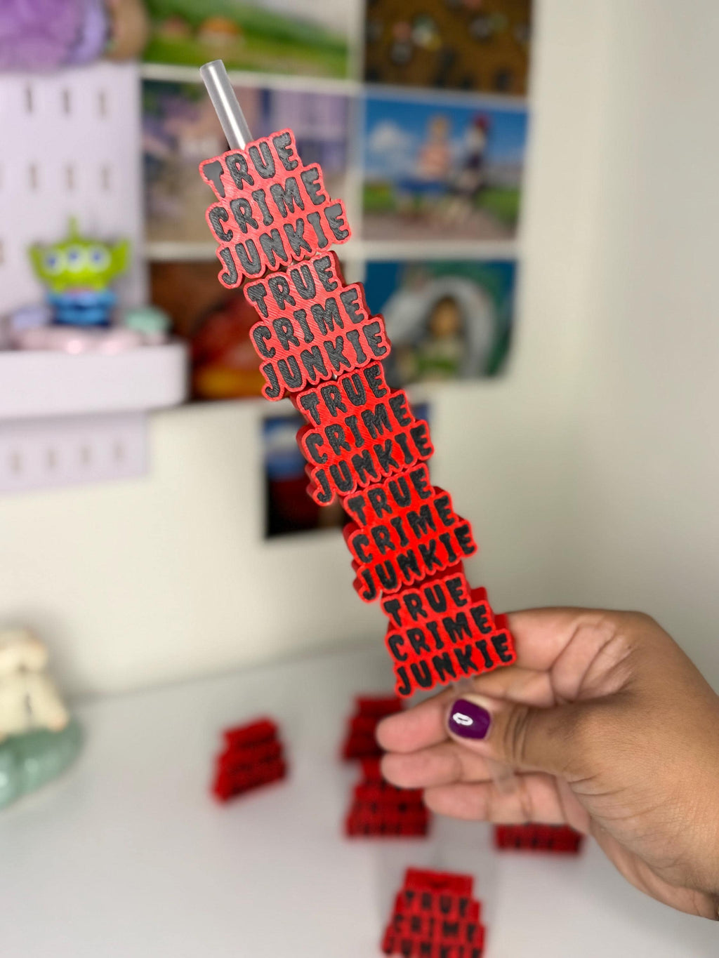 Cozy Crime Junkie Cup Topper | Cute Straw Decoration for Crime Fans