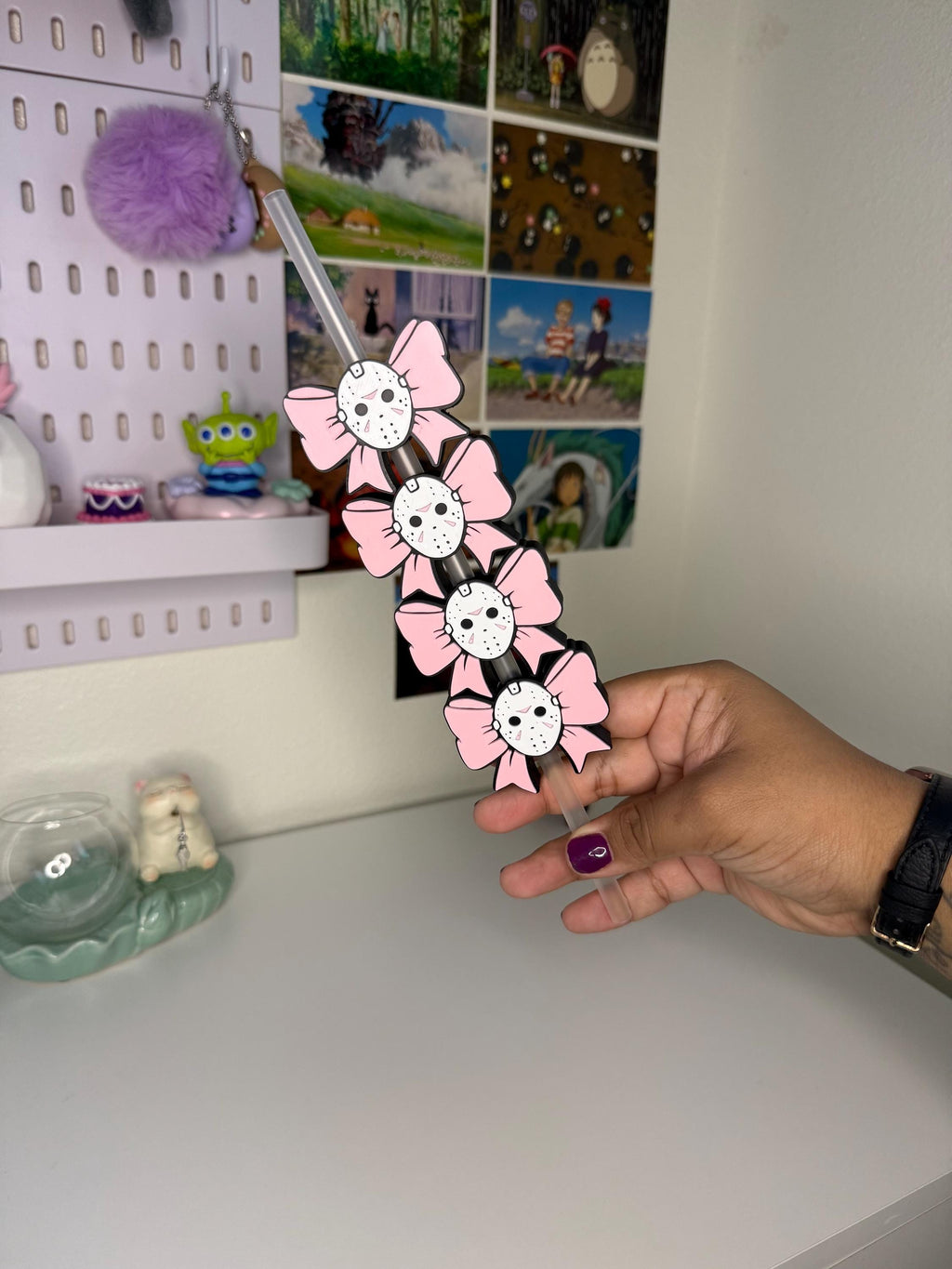 Jason Pink Bow Topper | Horror Cup Charm | Spooky Straw Accessory