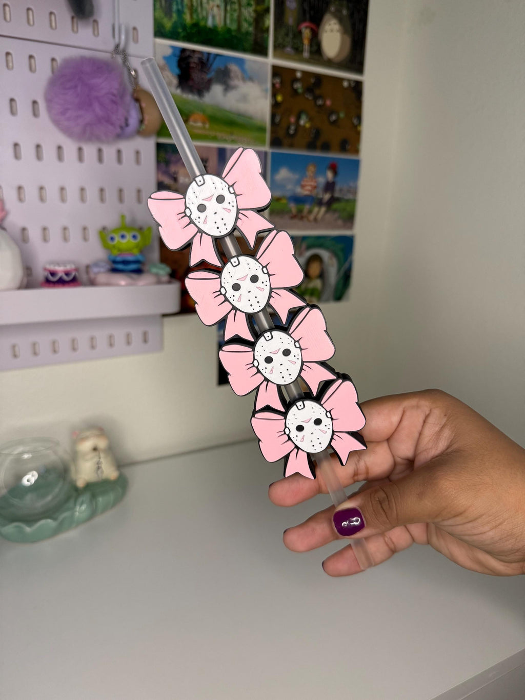 Jason Pink Bow Topper | Horror Cup Charm | Spooky Straw Accessory